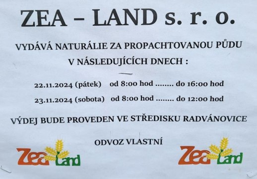Výdej naturálií za propachtovanou půdu